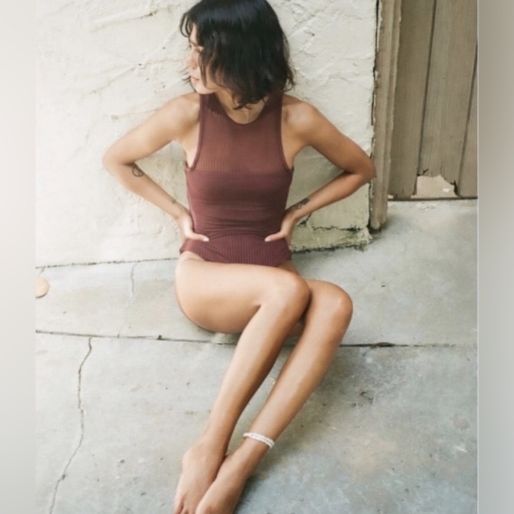 Zara Brown Mesh One-piece Swimsuit Size Small